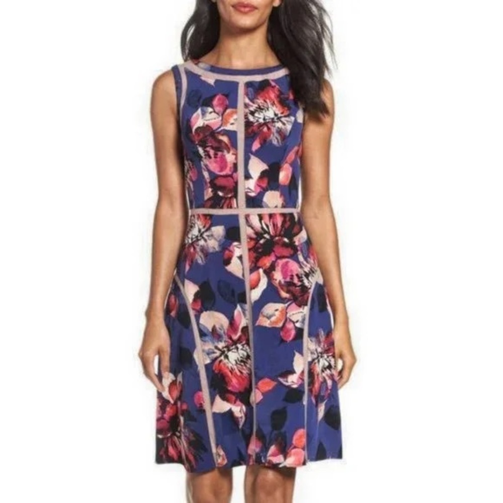 Adrianna Papell Mesh Trim Floral Dress women’s size 10 wedding formal summer